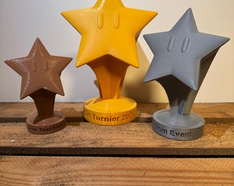 Sternen Trophäe - Mario Kart - Pokal - Personalisierbar - 3D Druck - Gold, Silber, Bronze - Super Mario
