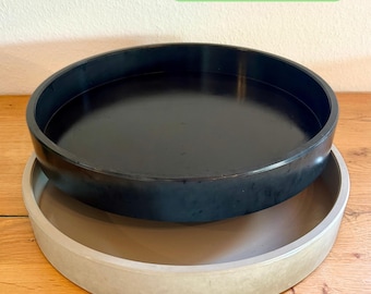 Betonschale rund groß 35 cm | Deko Tablett Hellgrau Schwarz Weiß | Kerzentablett Beton handgefertigt | Dekoschale Unikat