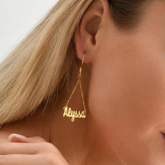 Custom Name Earrings Personalized 14k Gold Name Earrings Birthday Gift for Her Personalised Minimalist Name Earrings Personalized Name Etsy Canada