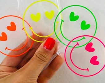 Iron-on Smiley Face in Neon Colors | Single | Iron-on Image | Iron-on Patches | Textile Appliqué | DIY T-Shirt | DIY Iron-on Plotter Patch
