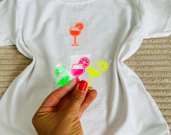 Parche termoadhesivo de cóctel Aperol en colores neón | Imagen termoadhesiva | Parches termoadhesivos | Aplicación textil | Camiseta DIY | Parche termoadhesivo DIY