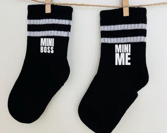 Kids' Socks Mini Me Mini Boss | Funny Kids' Socks | Humorous Socks | Gift for Birth, Pregnancy, Birthday | Cool Socks