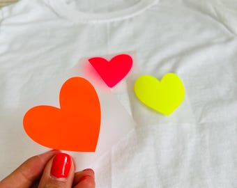 Iron-on heart in neon colors | Leopard print iron-on patch | Iron-on appliques | Textile appliques | DIY T-shirt | DIY plotter-cut iron-on patch