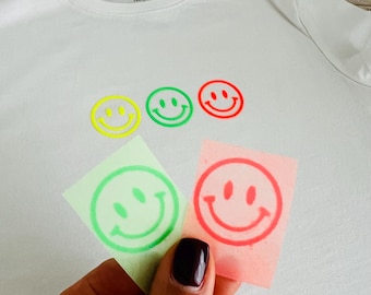 Iron-on Smiley Neon Colors Flock Foil | Iron-on Image | Iron-on Patch T-Shirt | Application for Textiles | DIY T-Shirt Iron-on Patch Plotter