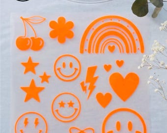 Iron-on Smiley Face Set in Neon Colors | Iron-on Images | Iron-on Patches | Textile Appliques | DIY T-Shirt | Plotter Upcycling
