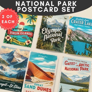Nationalpark Postkarten Set (je 2), 63 Parks, horizontal und vertikal, Postkarten Bundle, Vintage Rückseite, Souvenir, Art Prints, 300DPI