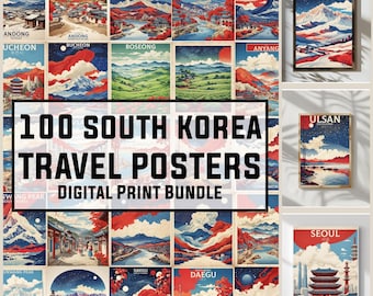 100 South Korea Vintage Travel Posters, SVG, JPEG, PDF Wall Art, Vintage Poster, Korean Souvenir, South Korean Prints, Digital Print, 300DPI
