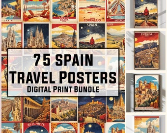 75 Spain Vintage Travel Posters, SVG, PDF, JPEG Spanish Wall Art, Spain Souvenir, Spain Prints, Spain Poster, Digital Prints, 300DPI