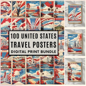100 USA Vintage Travel Posters, United States Wall Art, Vintage Poster, USA Souvenir, USA Prints, American Poster, Digital Prints, 300DPI