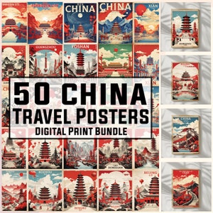 50 carteles de viajes vintage de China, arte mural chino, póster vintage, recuerdo de China, impresión de China, póster de China, impresión digital de descarga, 300 DPI