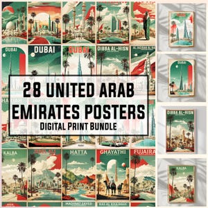 28 VAE Vintage Reiseposter, Wandkunst, Vintage Poster, Souvenir, VAE Drucke, Poster Bundle, Digital Download Print, 300DPI