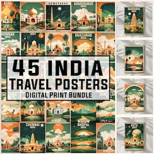 45 Indien Vintage Reiseposter, Indien Wandkunst, Vintage Poster, Indien Souvenir, Indien Druck, Indien Poster, Digitaler Download Druck, 300DPI