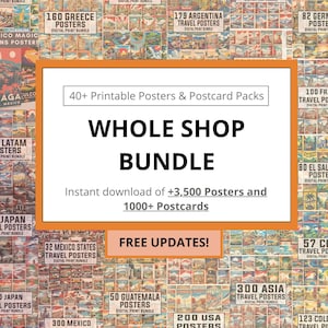 Whole Shop Bundle - Travel Posters & Postcards, Digital Wall Art, Printable Home Decor, Vintage Prints, Instant Download, World Art, 300DPI