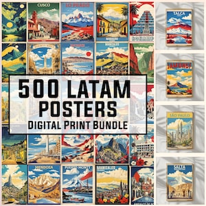 500+ LATAM Vintage plakatów podróżniczych, sztuka ścienna, Meksyk, Argentyna, Chile, Kolumbia, Peru, Brazylia, wydruki LATAM, wydruk cyfrowy do pobrania, 300 DPI