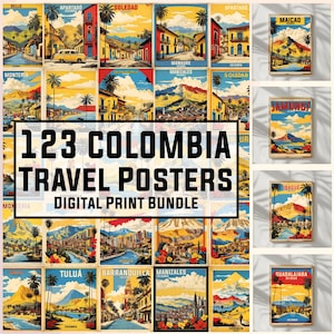 123 carteles de viajes vintage de Colombia, arte mural, póster vintage, recuerdo de Colombia, impresiones de Colombia, paquete, impresión digital de descarga, 300 DPI