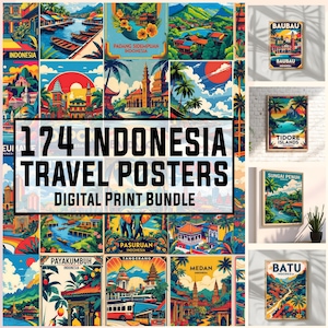 174 Indonesien Vintage Reiseposter, Indonesische Wandkunst, Vintage Poster, Souvenir, Asia Prints, asiatisches Poster, Digitaldrucke, 300DPI