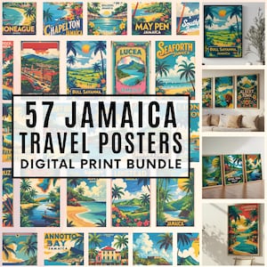 Vintage Jamaica Travel Poster Set: Retro Island Art (SVG, PDF, Digital Download)