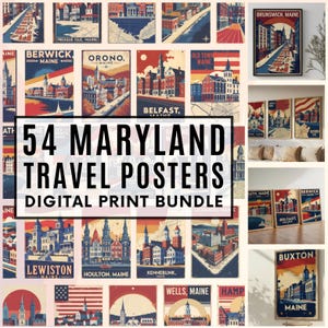 54 Maryland Cities, SVG, PDF, Vintage Travel Posters, Wall Art, Vintage, USA Souvenir, Print bundle, Digital Download Print, 300DPI