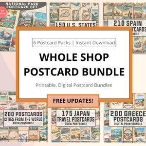 Whole Shop Postcard Bundle - Travel Postcard Sets, Digital Scrapbook Postcards, Print Bundle, Vintage Postcards, Instant Download, 300DPI