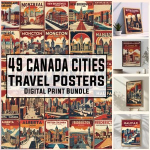 49 carteles de viajes antiguos de Canadá, territorios de Canadá, arte mural canadiense, póster antiguo, recuerdo, impresiones de los años 50, póster, digital, 300 ppp