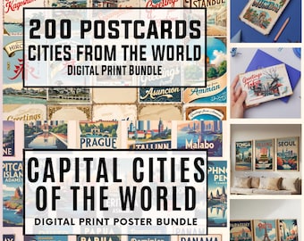 Capital Cities (235) + World Postcards (200) — Printable Vintage Travel Bundle | Scrapbook/Classroom/Hostel Decor | SVG/JPG/PDF