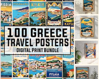 100 Greece Vintage Travel Posters, SVG, JPG, PDF, Wall Art, Vintage, Greek Souvenir, Home Decor, Printable, bundle, Digital Download, 300DPI
