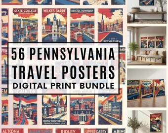 Vintage Pennsylvania Travel Poster Set: 56 City Prints (Digital Download), Classroom, Teachers, Journaling, Souvenir, Commercial Use
