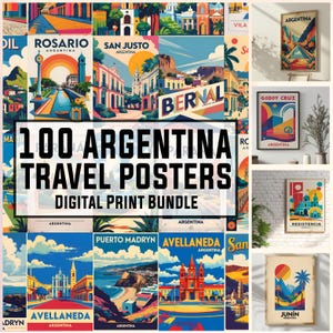 100 Argentina Vintage Travel Posters, Minimalist Wall Art, Vintage Poster, Souvenir, Printable art, bundle, Digital Download Print, 300DPI
