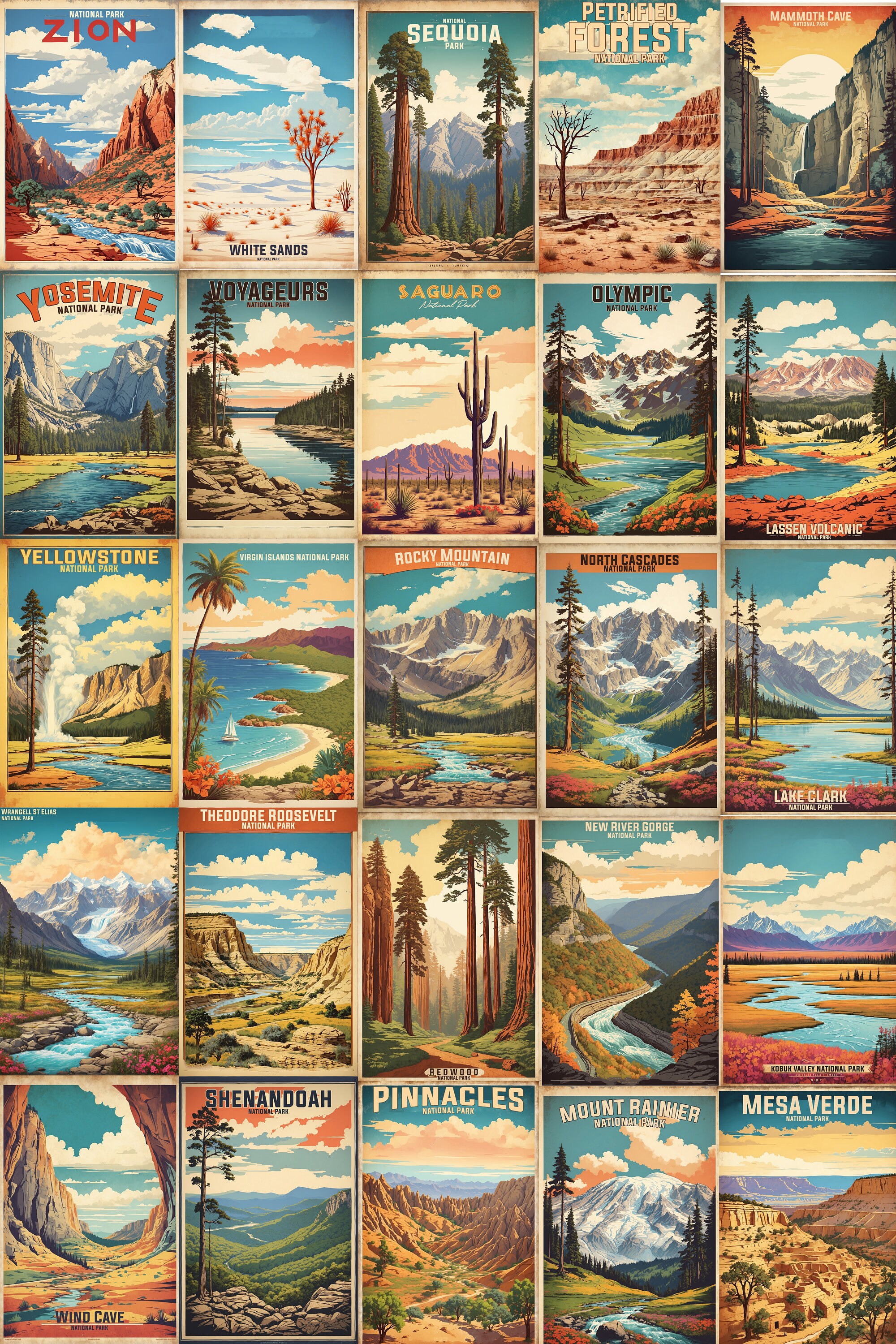 63 US National Parks two Versions of Each Vintage Travel Posters Bundle