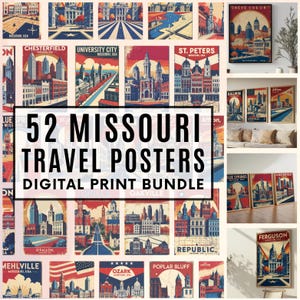 Vintage Missouri Travel Poster Set – 52 City Prints | SVG, PDF, Digital Wall Art, usa Souvenir, Instant Download, 300DPI