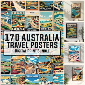170 carteles de viajes vintage de Australia, arte mural australiano, póster vintage, recuerdo, impresiones de viaje, póster asiático, impresiones digitales, 300 ppp