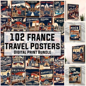 102 France Vintage Travel Posters, Wall Art, Vintage Poster, French Souvenir, 1950s Prints, Poster bundle, Digital Download Print, 300DPI