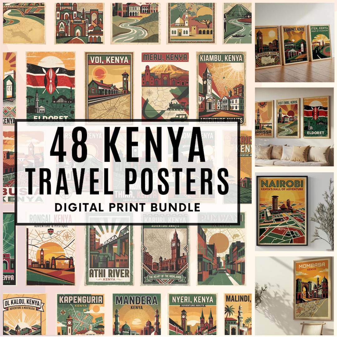 48 Kenya Vintage Travel Posters, SVG, PDF, JPEG, Wall Art, Souvenir ...