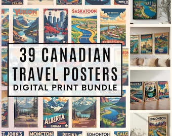 カナダ全州および準州の旅行ポスターセット、37枚のプリント、SVG、PDF、JPEG、ホームデコレーションウォールアート、お土産、デジタルプリント、300DPI