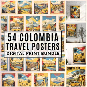 Vintage Colombia Travel Poster Set – 50 Retro Prints | Digital Wall Art, Colombia Souvenir, Instant Download, 300DPI