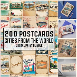 200 Weltreise-Postkarten-Set, Scrapbook-Postkarten, Reisepostkarten, Vintage-Postkarten, World Souvenir, Rückseite enthalten, 300DPI