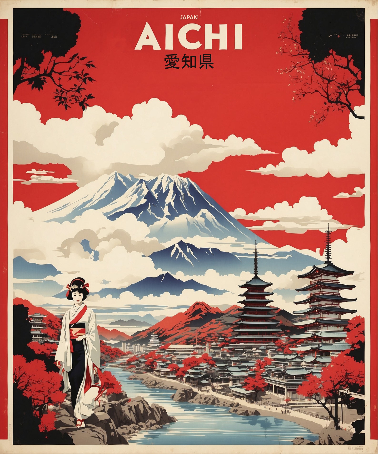 Affiche Vintage Japon – Print Rétro – Papier 300g – Blanc – Poster Mural
