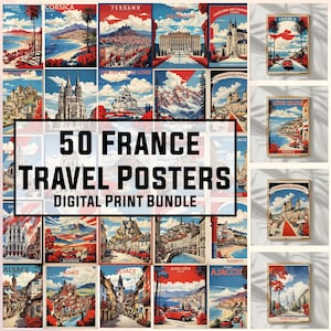 50 carteles de viajes vintage de Francia, arte mural francés, póster vintage, recuerdo de EE. UU., impresiones de Francia, póster de Francia, impresiones digitales, 300 ppp