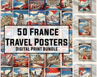 50 Frankrijk vintage reisposters, Franse muurkunst, vintage poster, VS souvenir, Frankrijk prenten, Frankrijk poster, digitale prints, 300 dpi