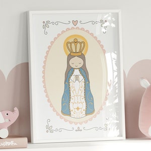 Custom Our Lady of Fatima Wall Art, Vintage Mother Mary Decor, Nursery Virgin Mary Print, Religious Kids Room Decor, Our Mother Print Gift