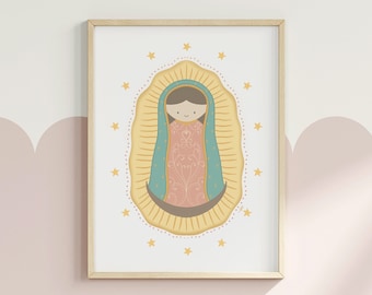 Custom Nursery Virgin Mary Print, Kids Virgin Mary, Our Lady Guadalupe Picture, Virgin Mary Wall Art, Our Mother Nursery Art, Religious Art