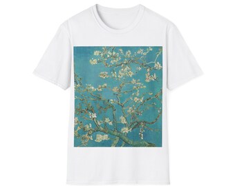 White T-shirt art T-shirt Almond Blossom Vincent Van Gogh Unisex T-shirt Soft style White crew neck short sleeved Tee