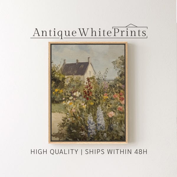 Spring Garden Painting, Large Wall Art - Cottage Country Landscape Print, Framed Canvas  Gallery Art, 24x36, 16x20, 8x10, AntiqueWhiteArt