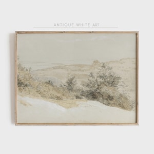 Vintage Drawing, Landscape  Sketch Print, Minimalist Wall Art Sketch, Neutral Vintage Sketch, Country Landscape Gallery Art, AntiqueWhiteArt