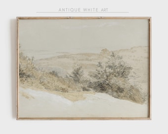 Vintage Drawing, Landscape  Sketch Print, Minimalist Wall Art Sketch, Neutral Vintage Sketch, Country Landscape Gallery Art, AntiqueWhiteArt