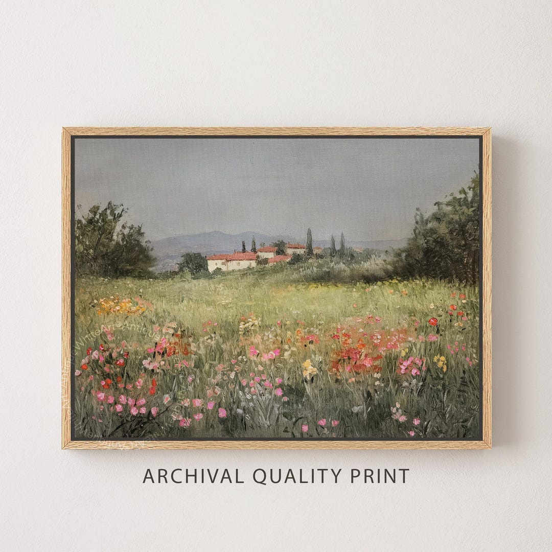 Wildflower Field Cottage Wall Art Print, Spring Canvas Poster, Summer ...