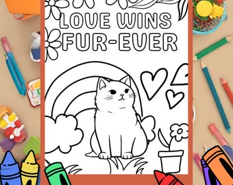 Cat Valentine Coloring Page | Kids Printable PDF (8.5x11")
