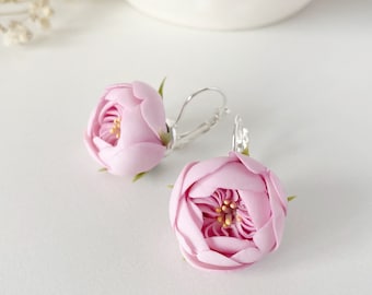 Brincos de peônia joias de flores peônia brincos rosa peônia jewerly joias botânicas brincos de casamento flor rosa aerrings