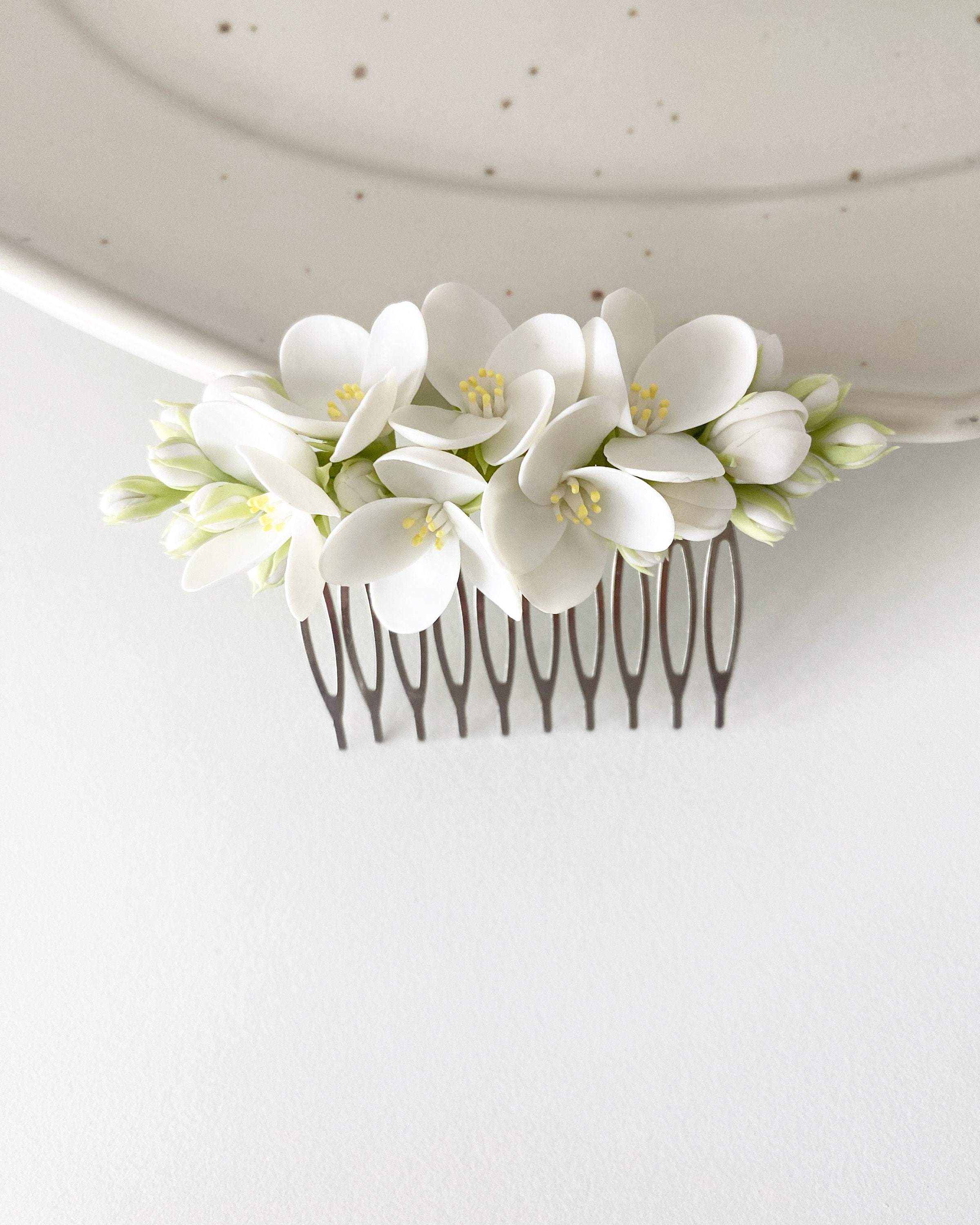 Jasmine hair comb wedding hair comb blossom flower hair comb bridal hair piece wedding flower head peace ivory floral hair pin bridal