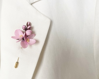 Blossom lapel pin usher lapel pin sakura flower lapel pin groom brooch blossom boutonniere wedding lapel pin bachelor lapel pin suit brooch